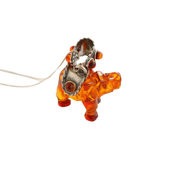 Baltic Amber Circus Elephant Pendant Necklace in 925 Sterling Silver - Picture 5 of 10